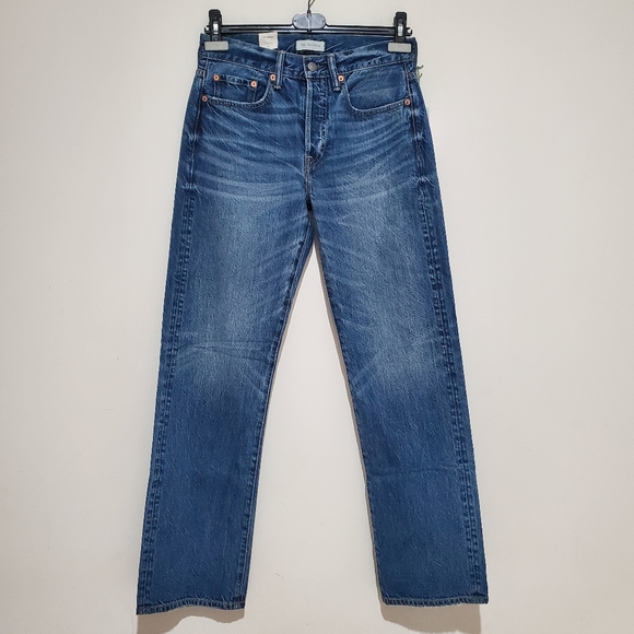 AE77 The Western High Rise Straight Jeans Blue Denim Size 27